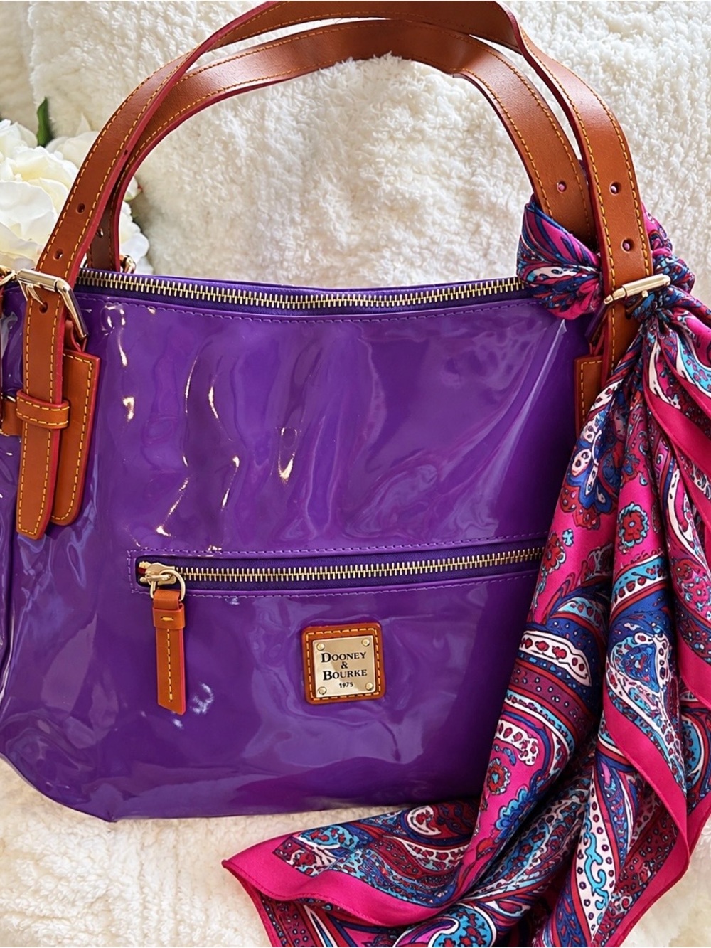 Dooney & Bourke 1975 Purple Patent Leather Shoulder Bag Tote 🎥